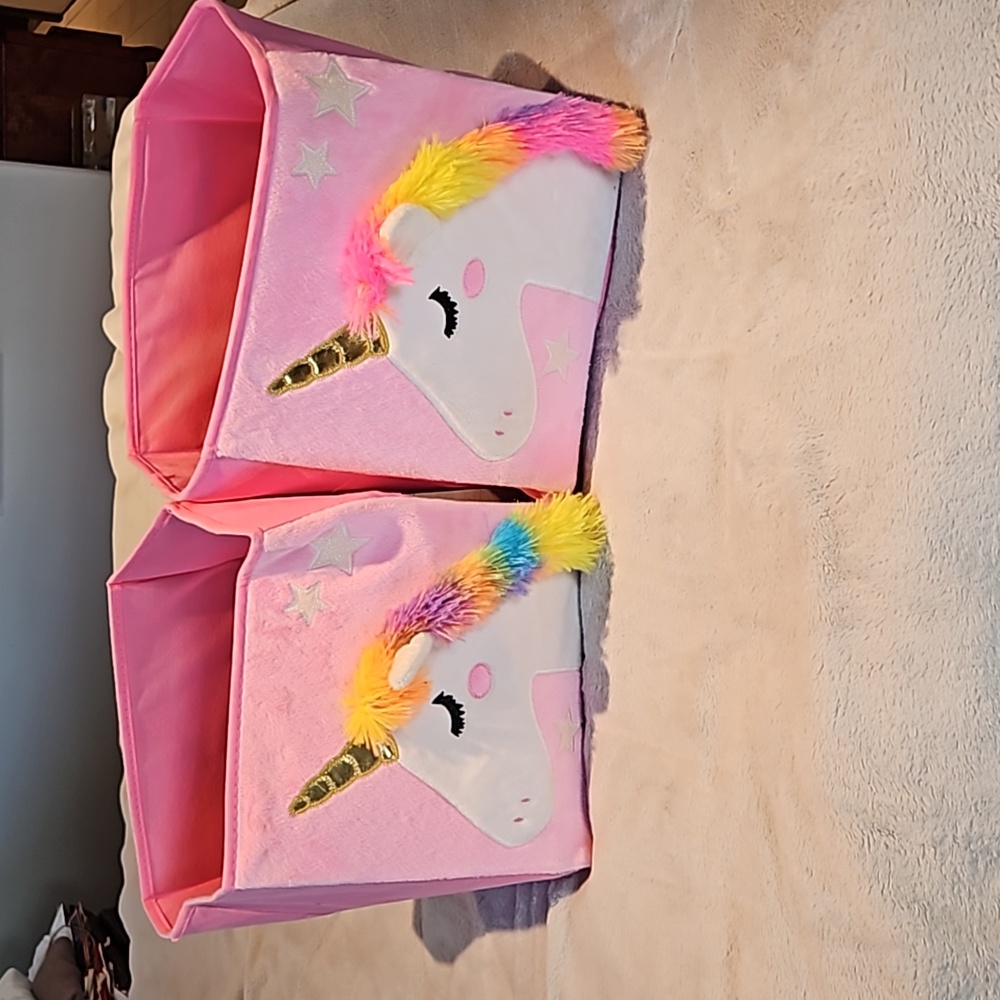 Set of 2 unicorn pink storage bins for room or office